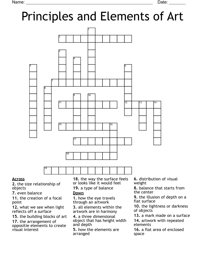 Principles and Elements of Art Crossword WordMint