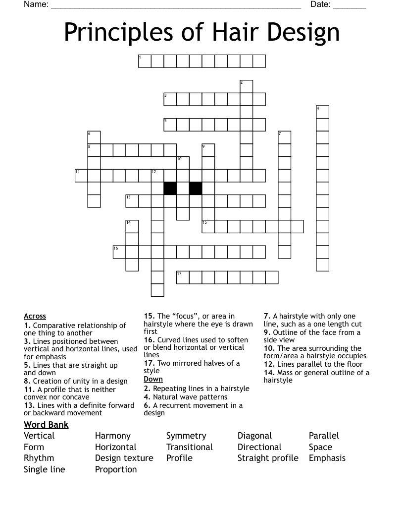 Principles of Hair Design Crossword WordMint
