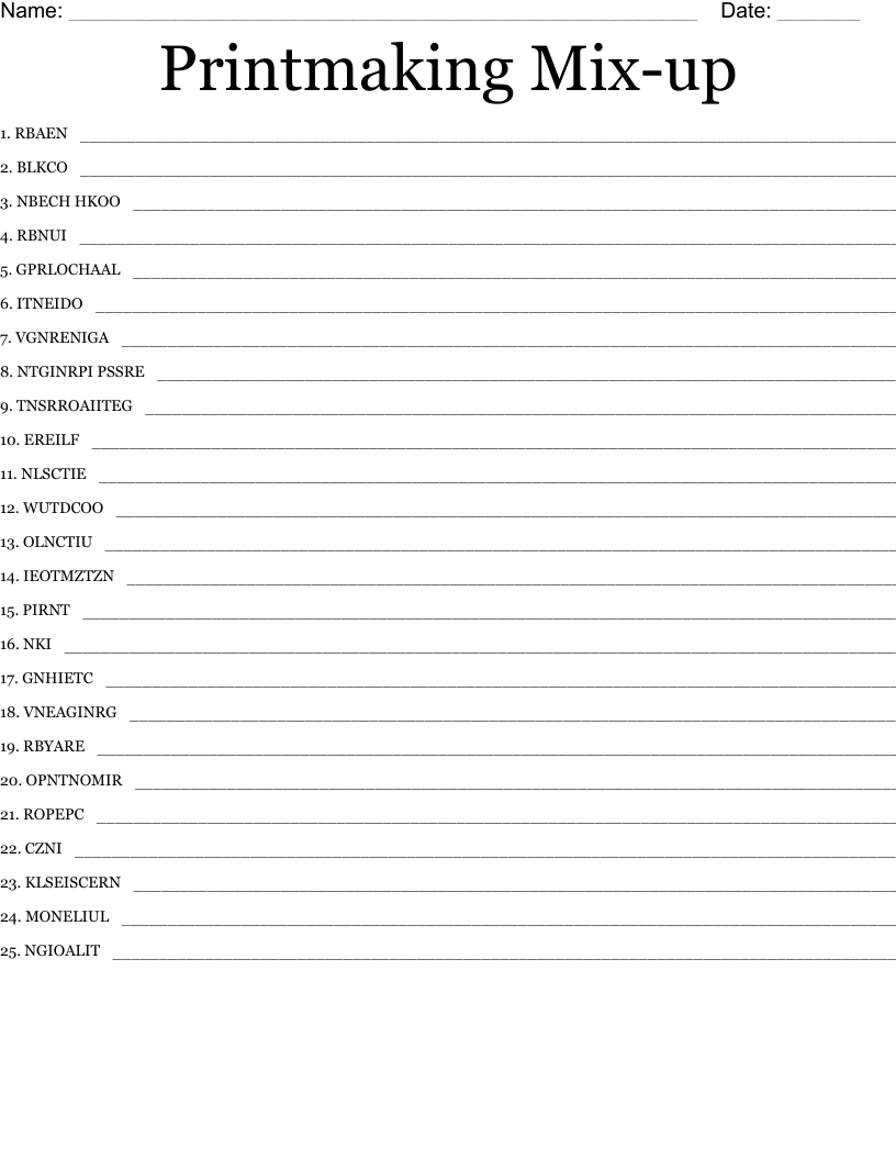 Printmaking Mixup Word Scramble WordMint