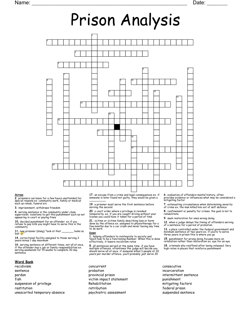 Prison Analysis Crossword WordMint