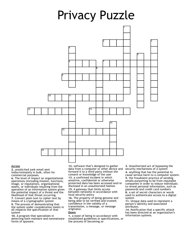 Information security crossword puzzle WordMint