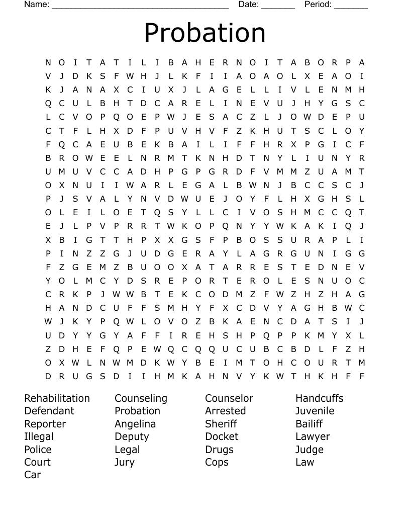 Probation Word Search WordMint
