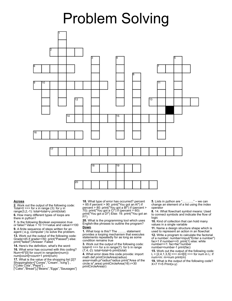 Problem Solving Crossword - WordMint