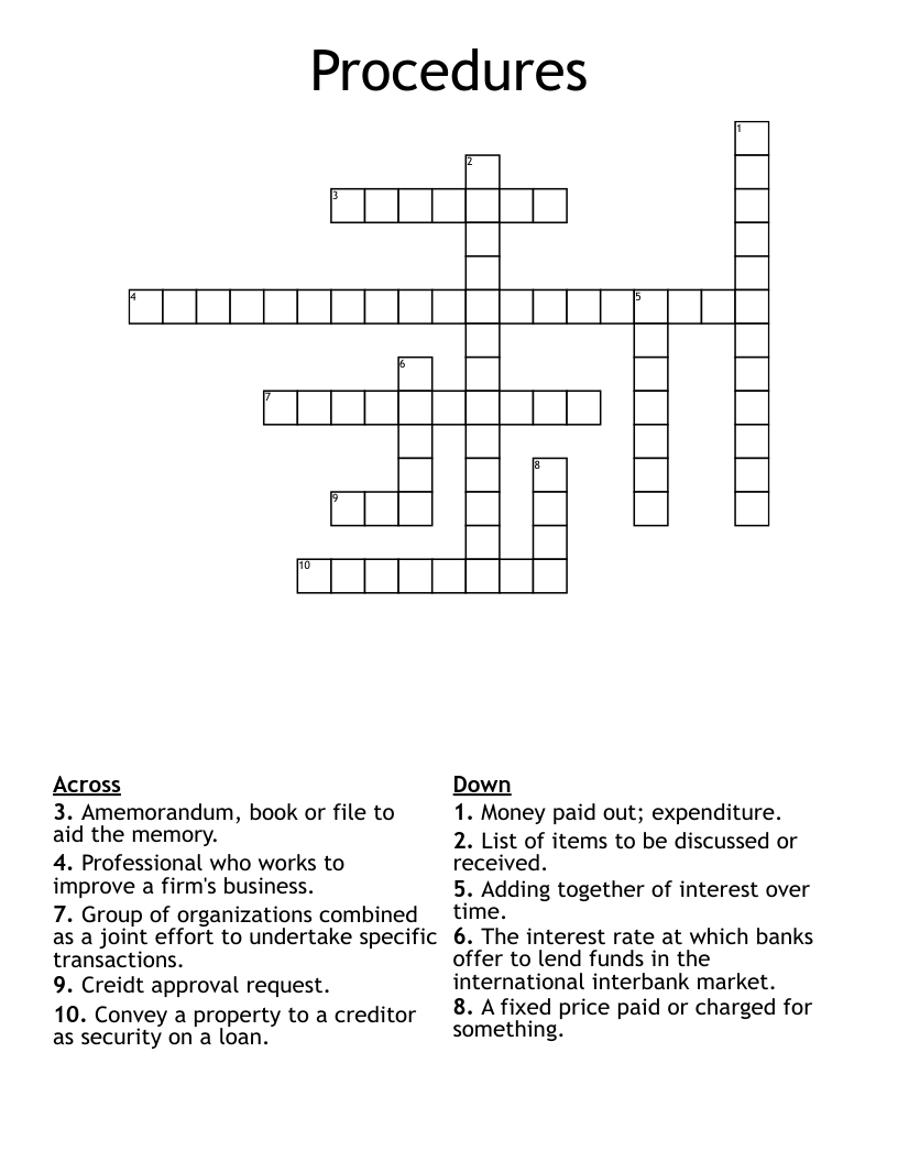 Procedures Crossword WordMint