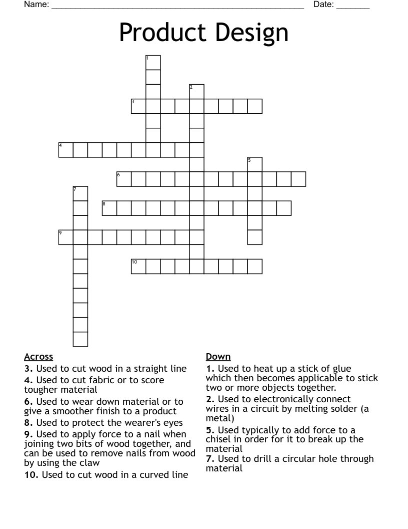Product Design Crossword WordMint