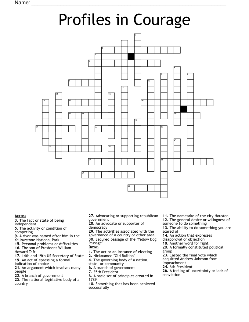 Profiles in Courage Crossword WordMint
