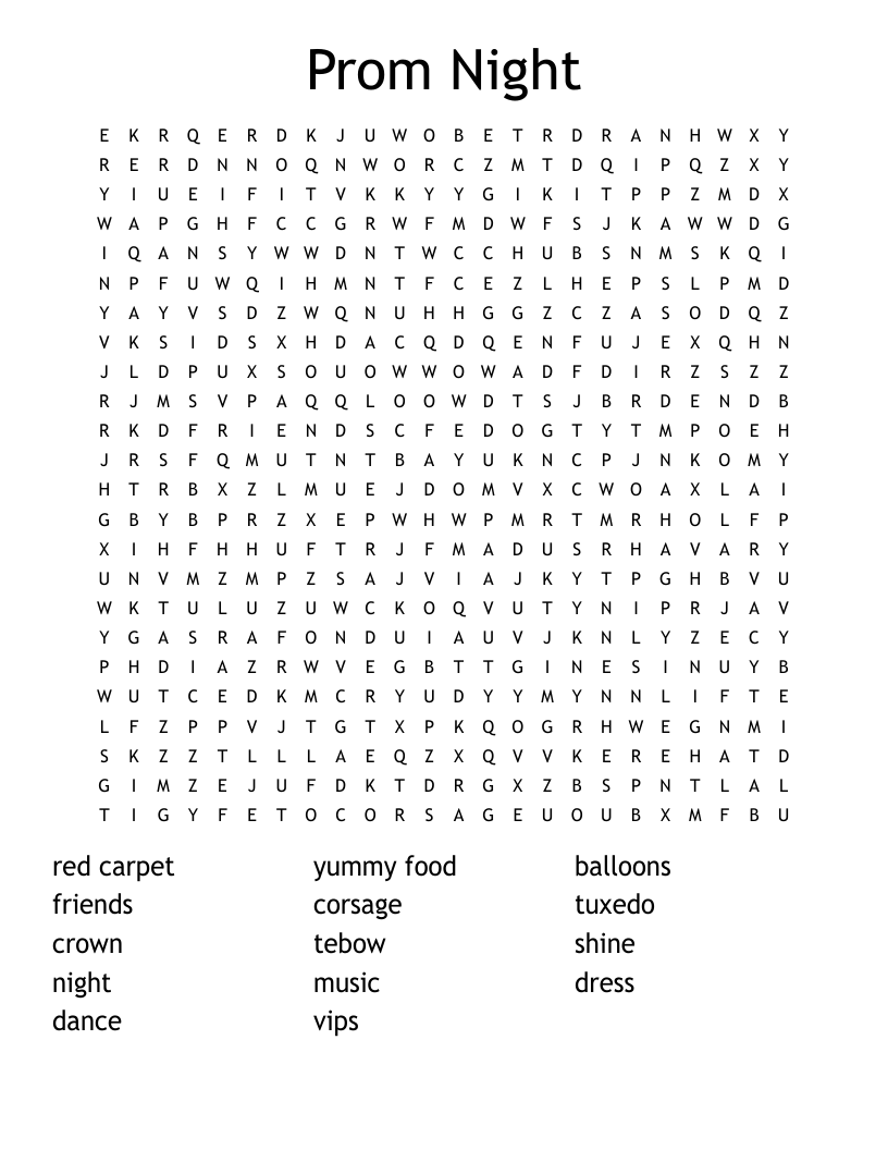 Prom Crossword WordMint