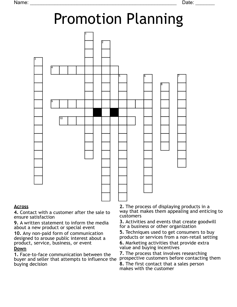 Promotion Planning Crossword WordMint