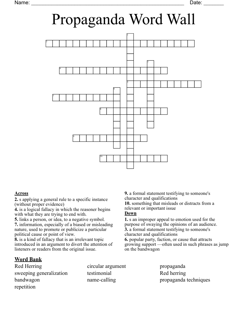 Propaganda Word Wall Crossword WordMint