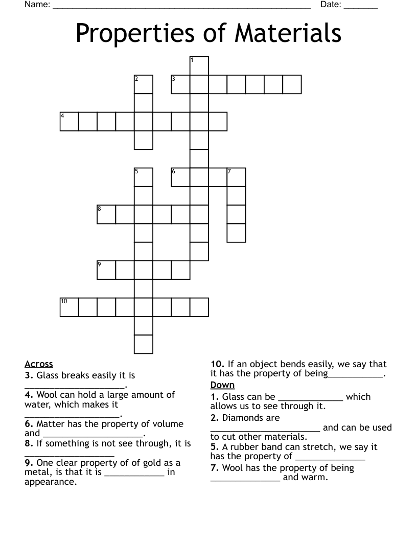 Properties of Materials Crossword WordMint