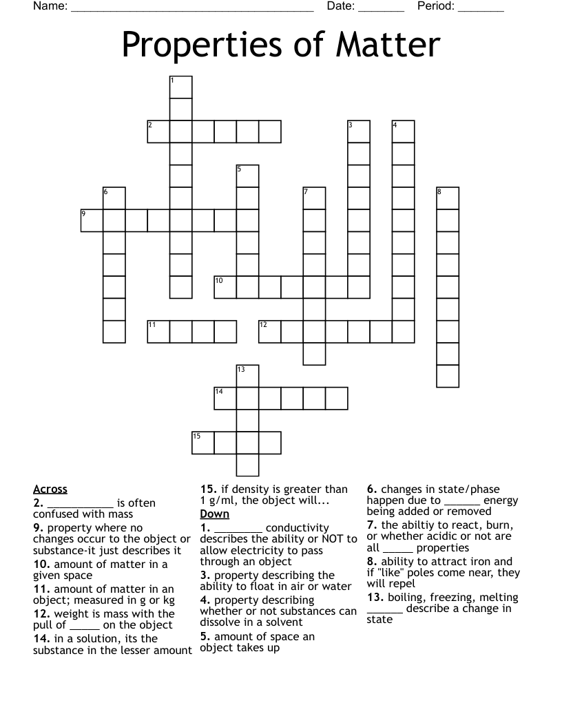 Properties of Matter Crossword - WordMint