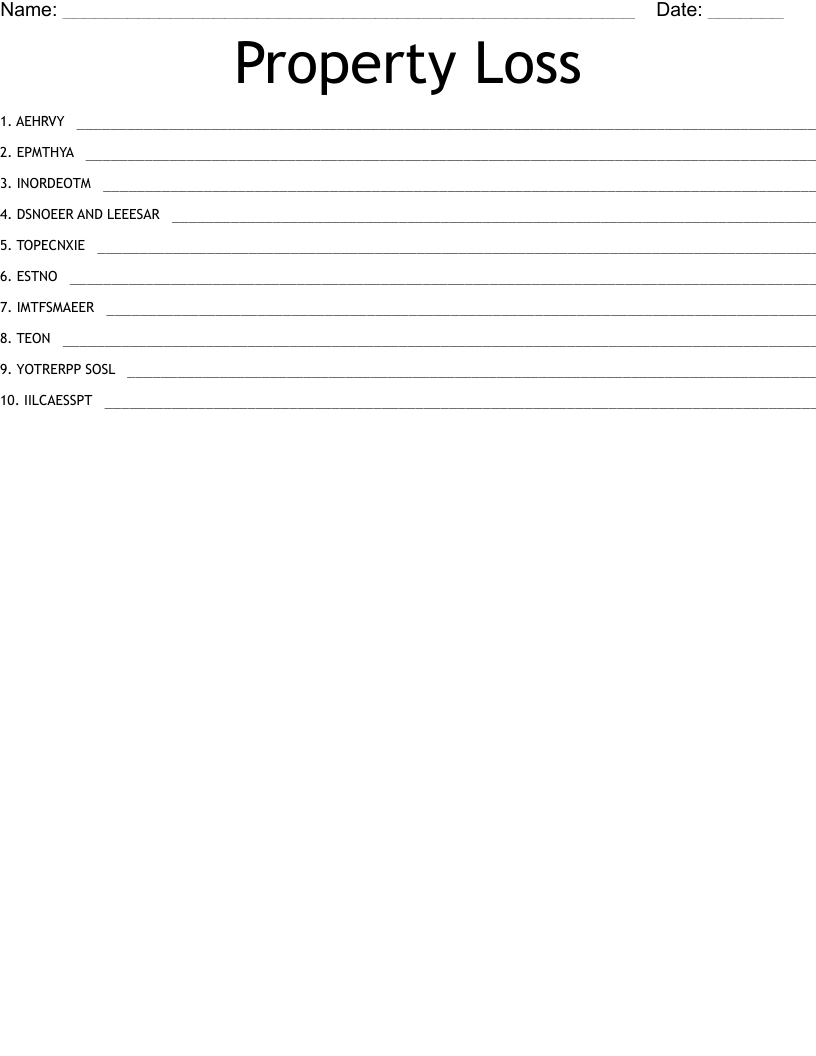 Property Loss Word Scramble WordMint
