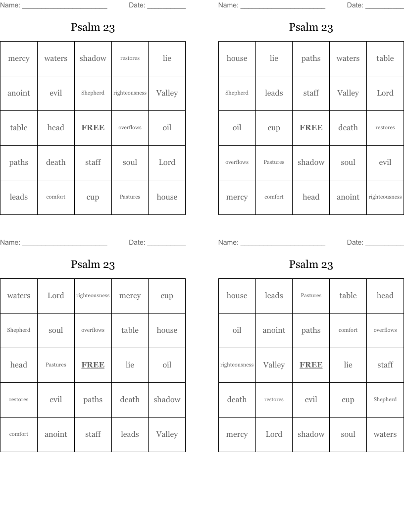 Psalms 23 Crossword WordMint