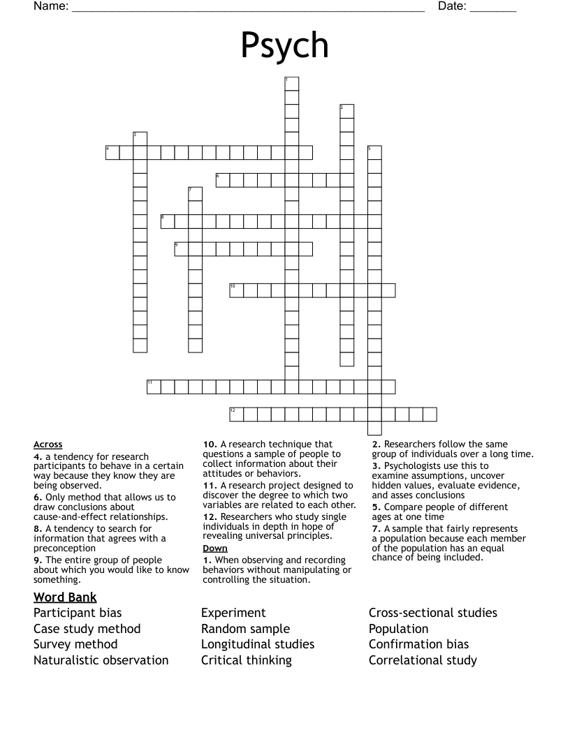 Psych Crossword WordMint