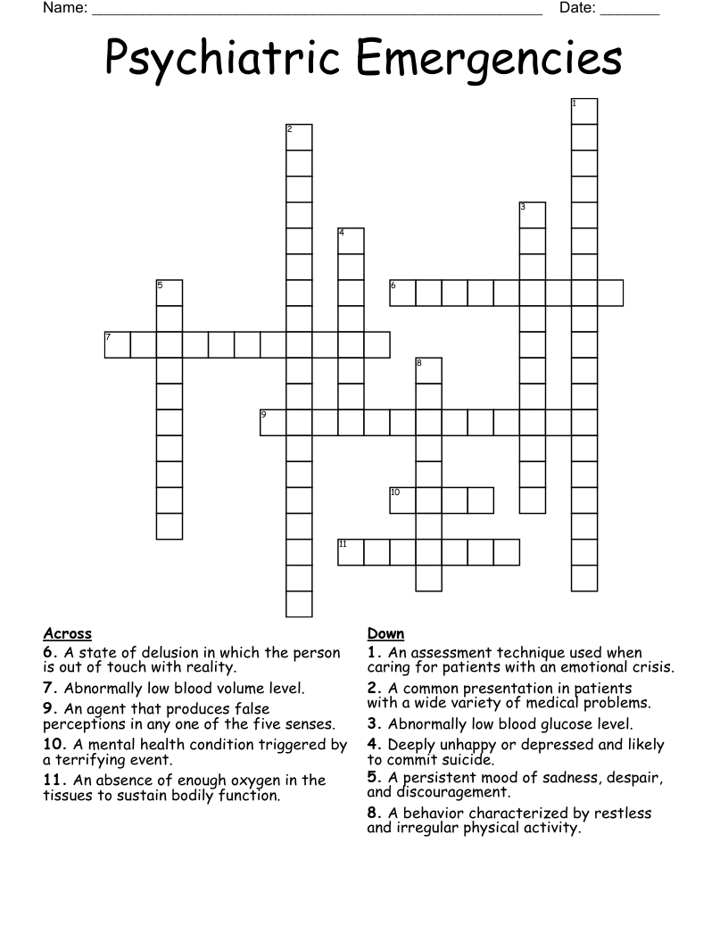 Psychiatric Emergencies Crossword WordMint