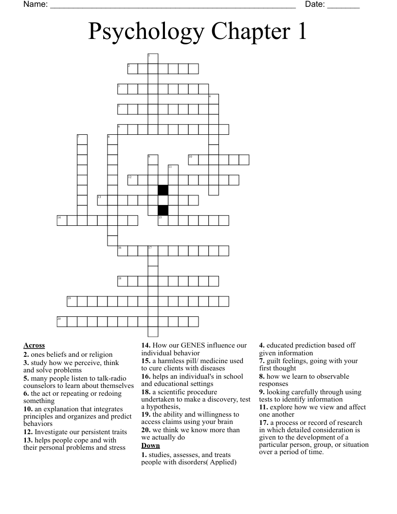 Psychology Crosswords, Word Searches, Bingo Cards WordMint