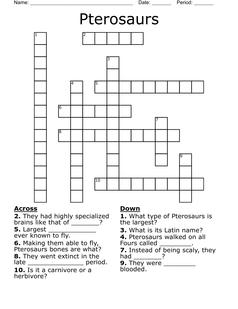 Dinosaur Crossword Puzzle WordMint