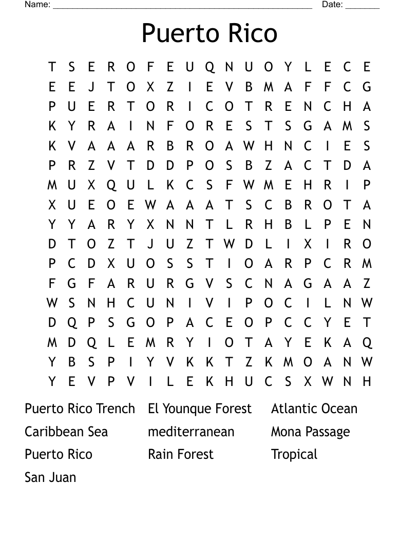 Puerto Rico Word Search WordMint