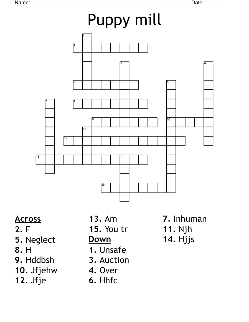 Puppy mill Crossword WordMint