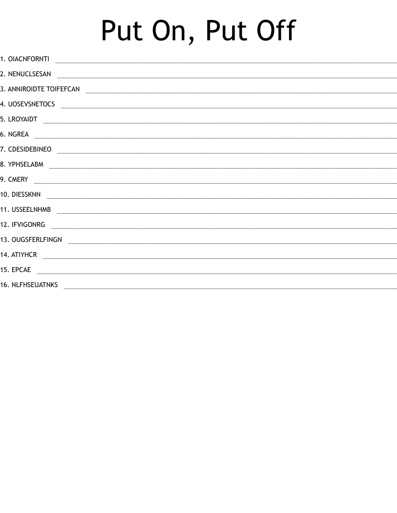 Put On, Put Off Word Scramble WordMint