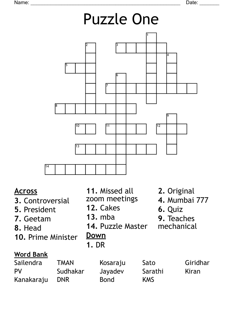 Puzzle One Crossword - WordMint