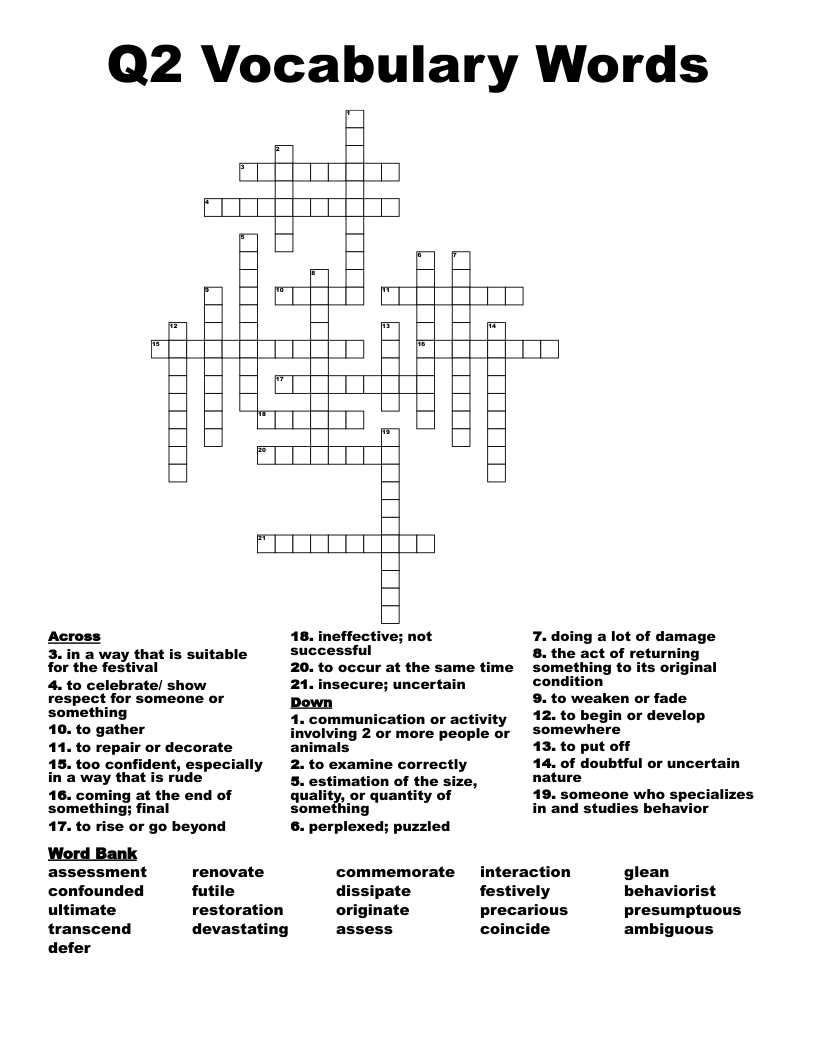 Q2 Vocabulary Words Crossword WordMint