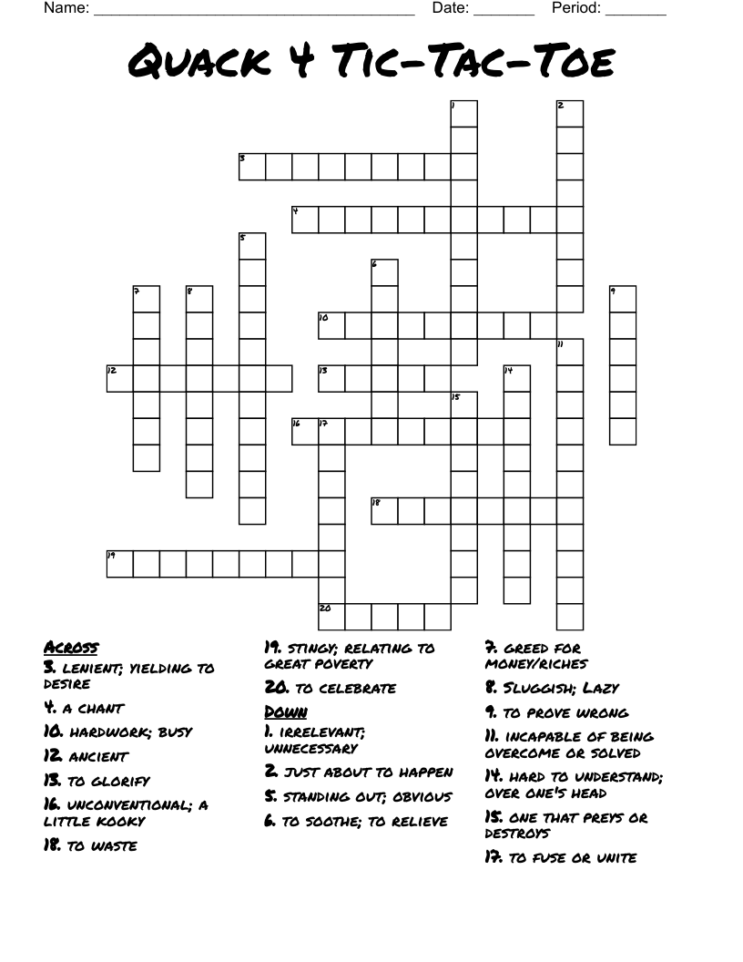 Quack 4 TicTacToe Crossword WordMint