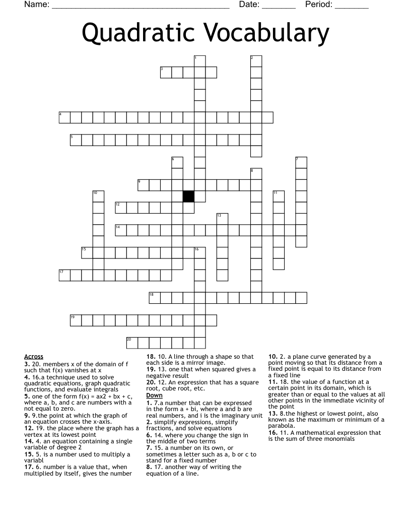 Quadratic Vocabulary Crossword WordMint