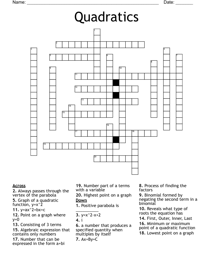 Algebra 2 crossword puzzle - WordMint