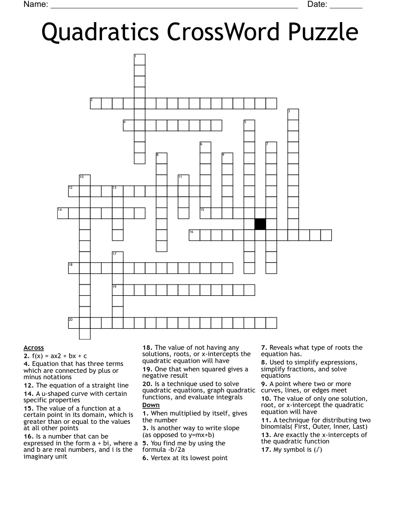 Quadratic Crossword Puzzle! WordMint