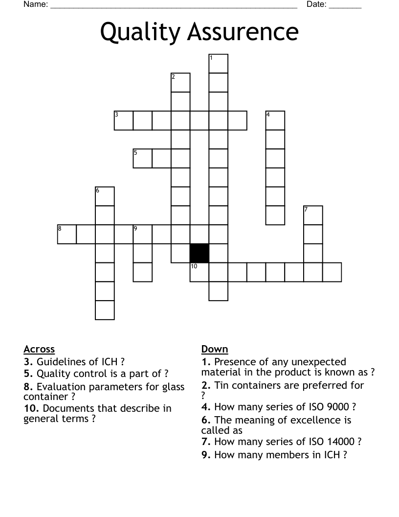 Quality Assurence Crossword - WordMint