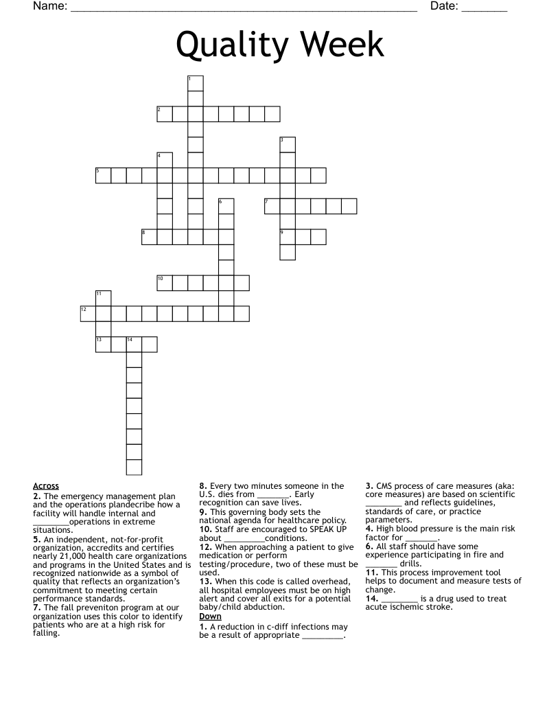 Quality Week Crossword - WordMint
