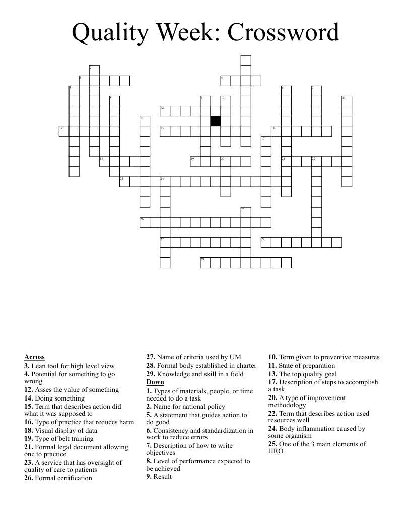 Quality Week Crossword WordMint