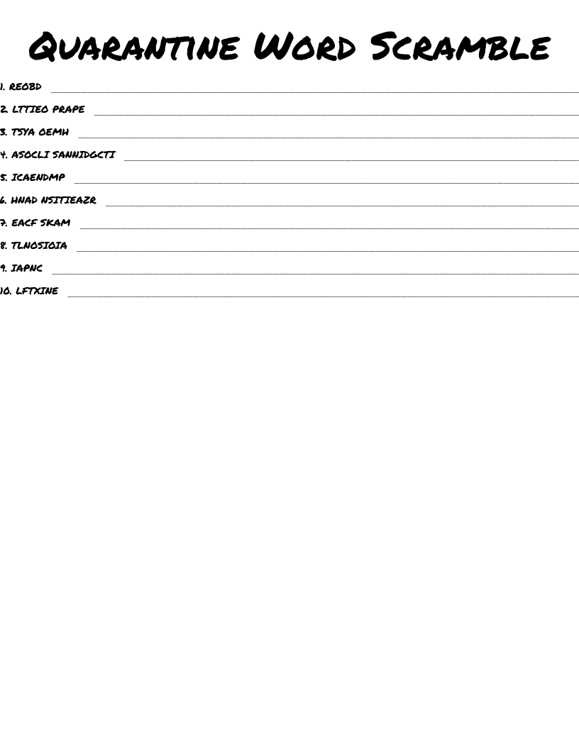 Quarantine Word Scramble WordMint