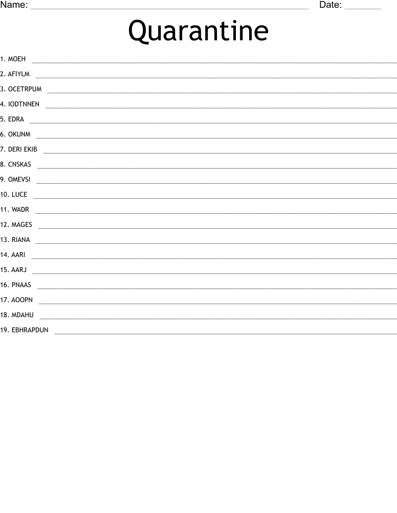 Quarantine Word Scramble WordMint
