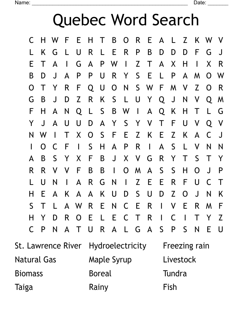 Quebec Word Search WordMint