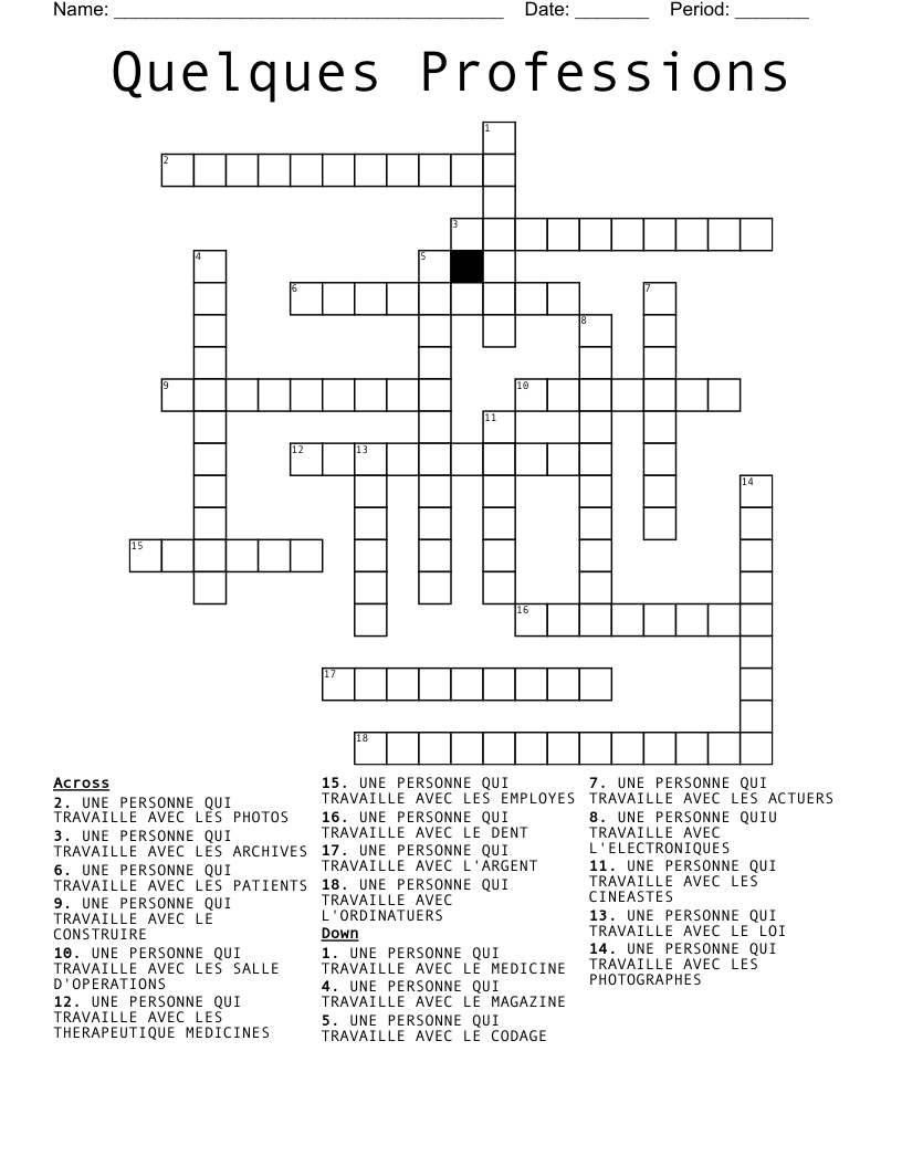 Quelques Professions Crossword WordMint