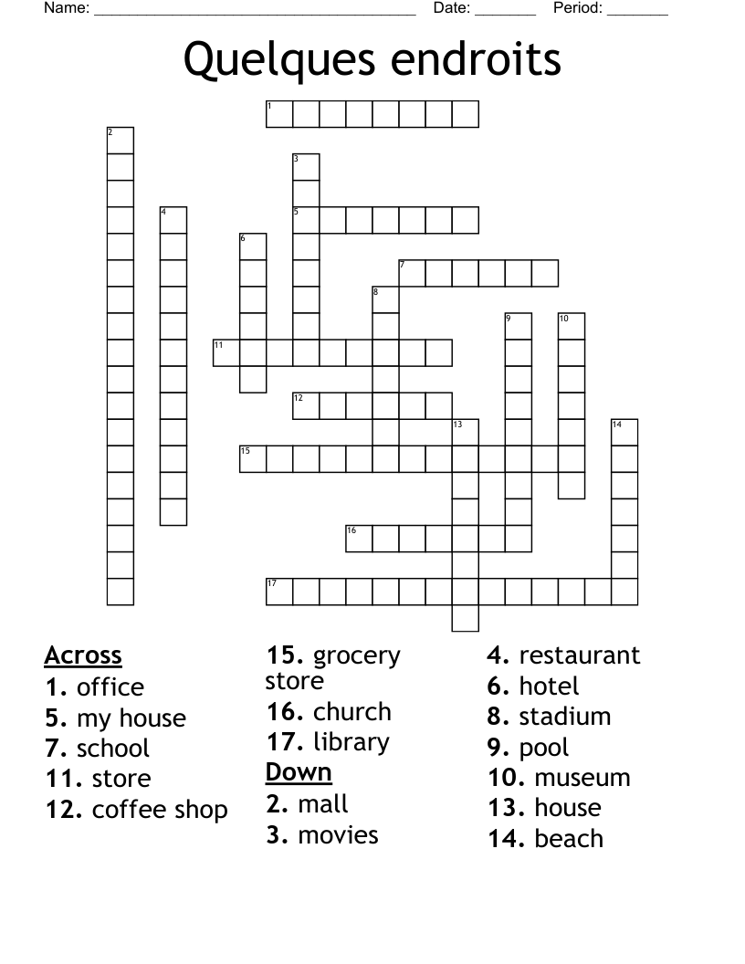Quelques endroits Crossword WordMint