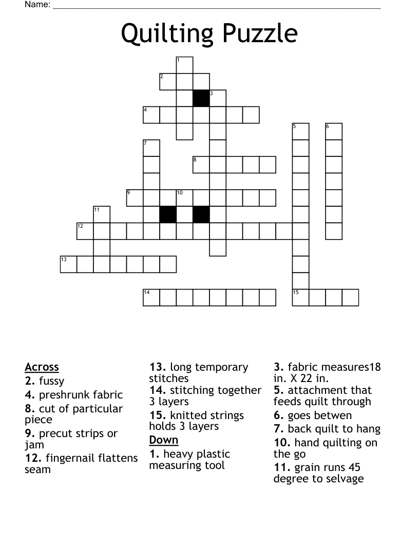 Quilting Puzzle Crossword WordMint