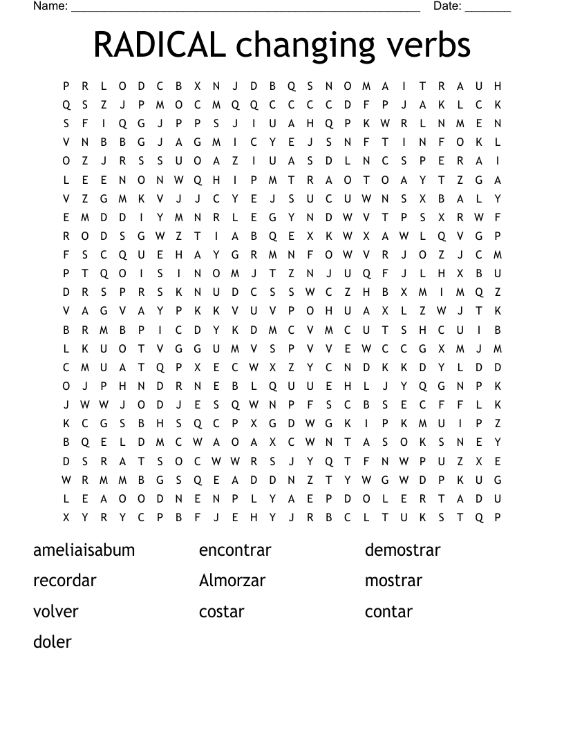 RADICAL changing verbs Word Search WordMint