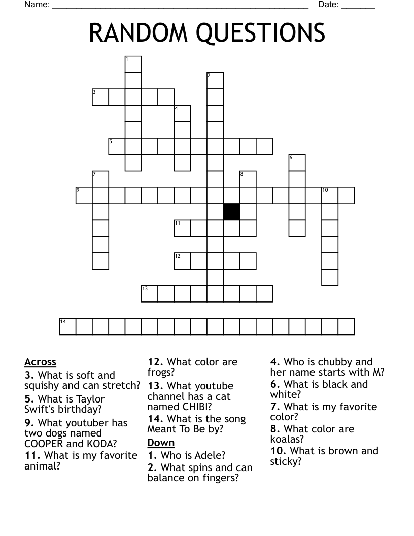 RANDOM QUESTIONS Crossword WordMint