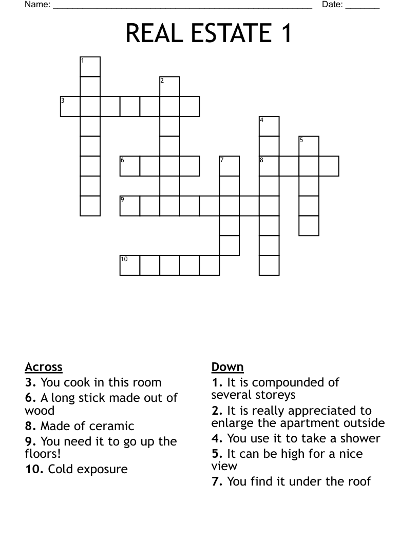 REAL ESTATE 1 Crossword WordMint