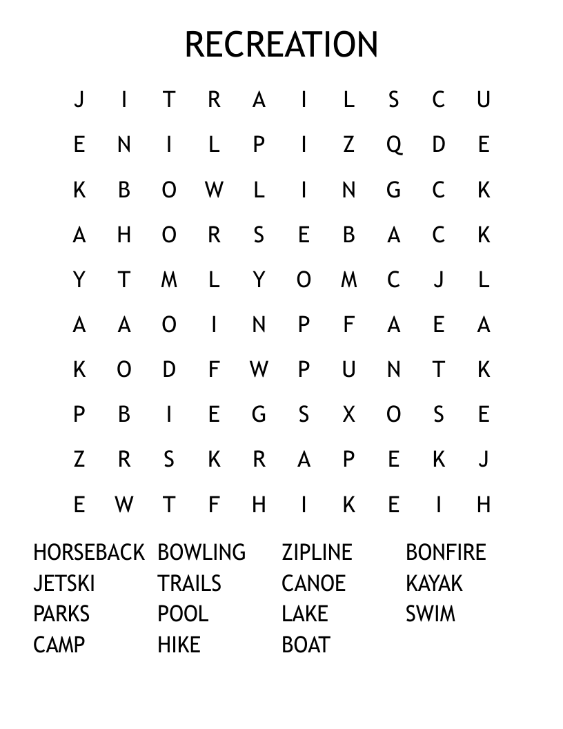 RECREATION Word Search WordMint