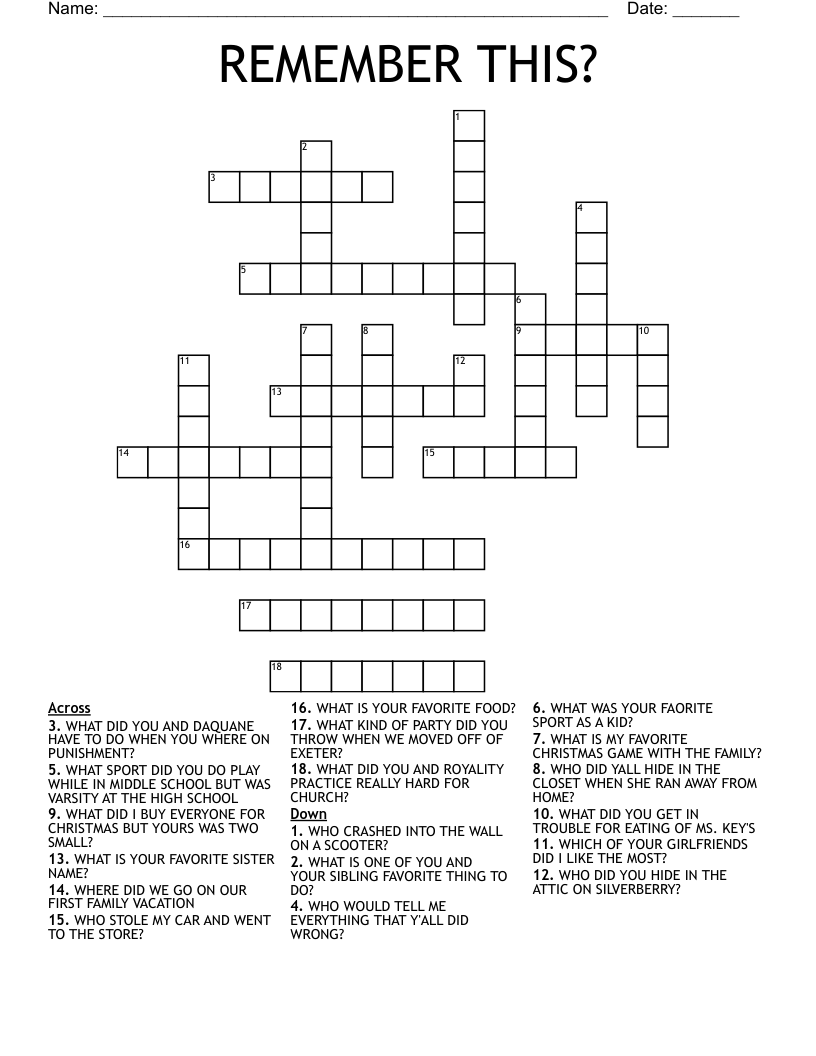 REMEMBER THIS? Crossword WordMint