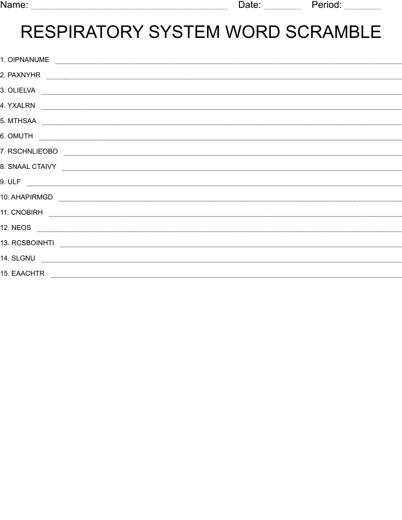 Respiratory System Word Search WordMint