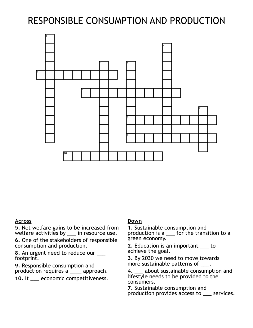 RESPONSIBLE CONSUMPTION AND PRODUCTION Crossword WordMint