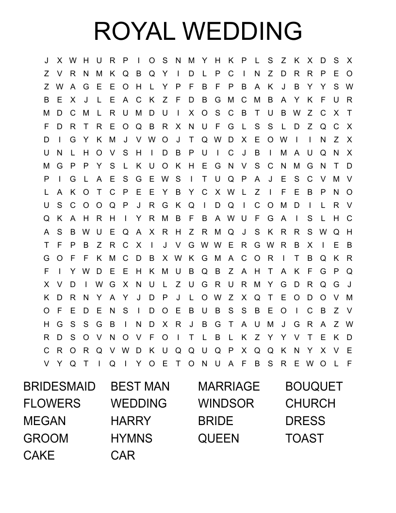ROYAL WEDDING Word Search WordMint