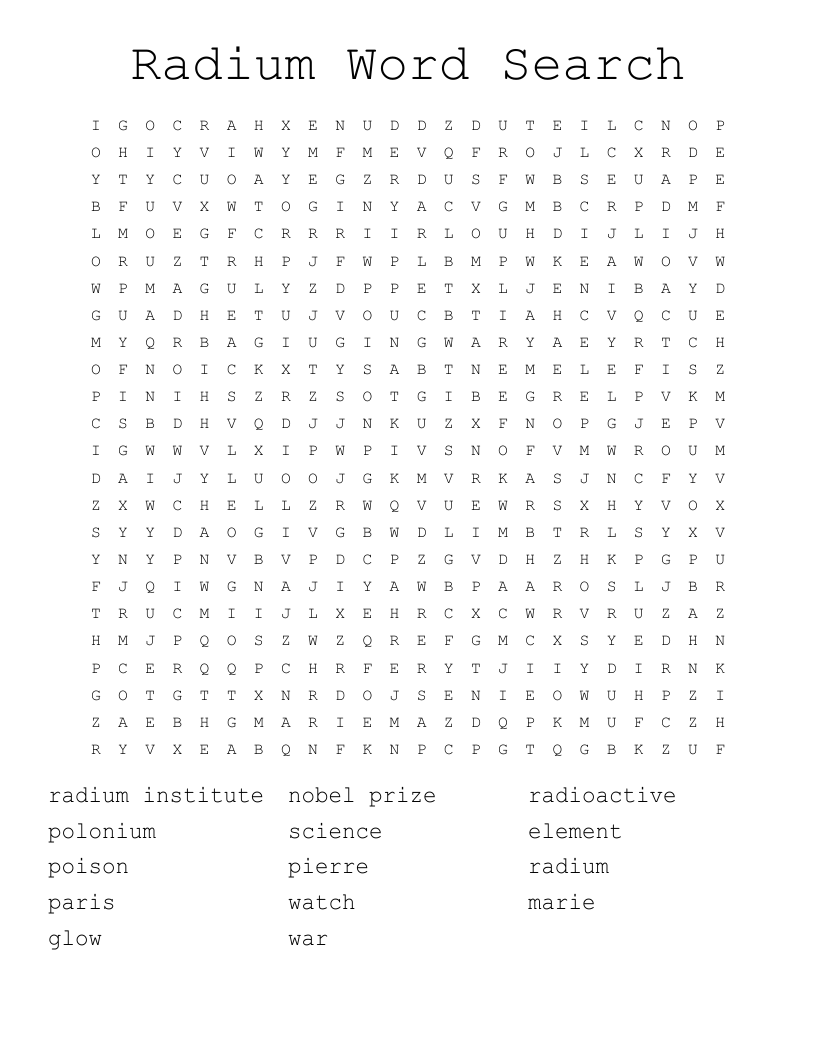 Test your Marie Curie Knowledge Word Search WordMint