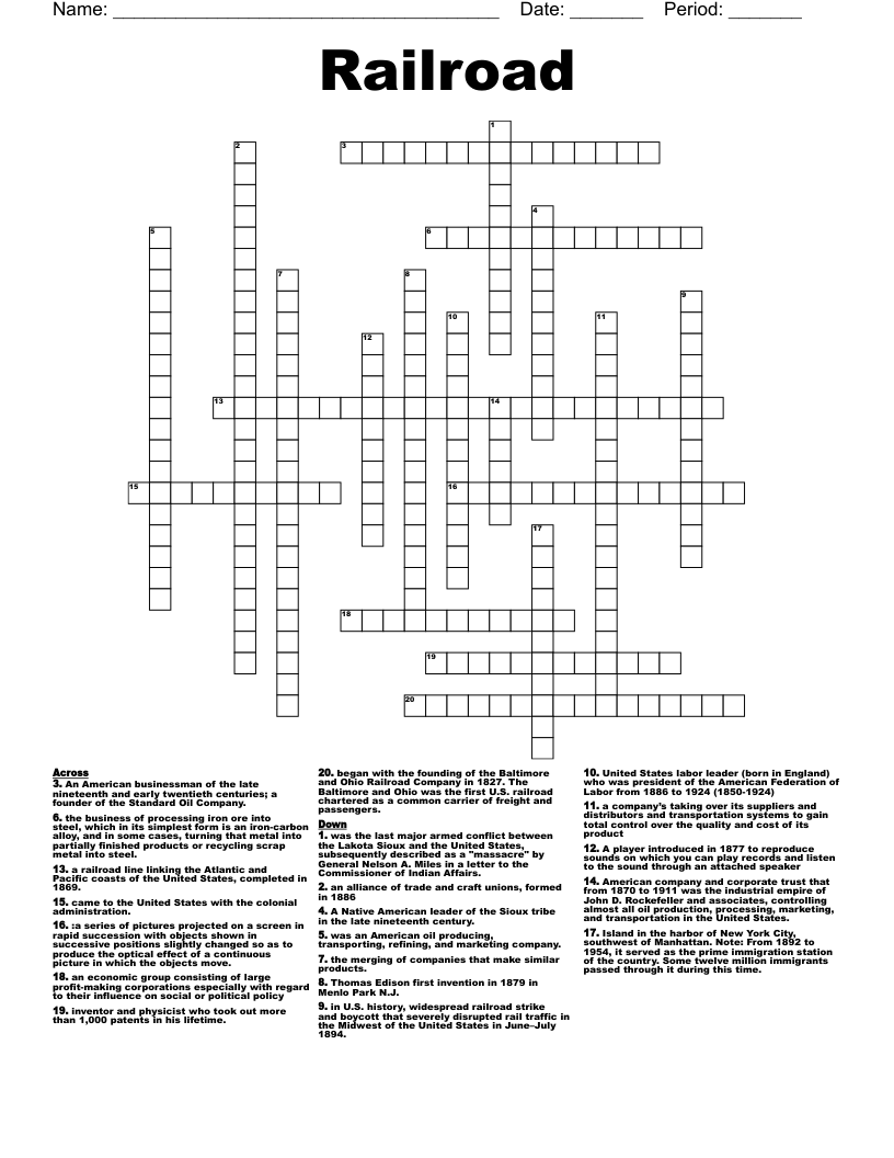 Railroad Crossword WordMint