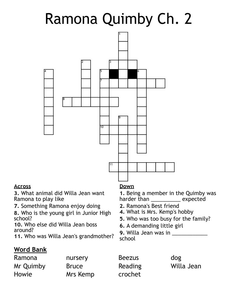 Ramona Quimby Ch. 2 Crossword WordMint